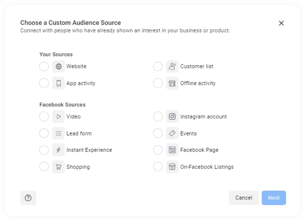 Choose a custom audience source