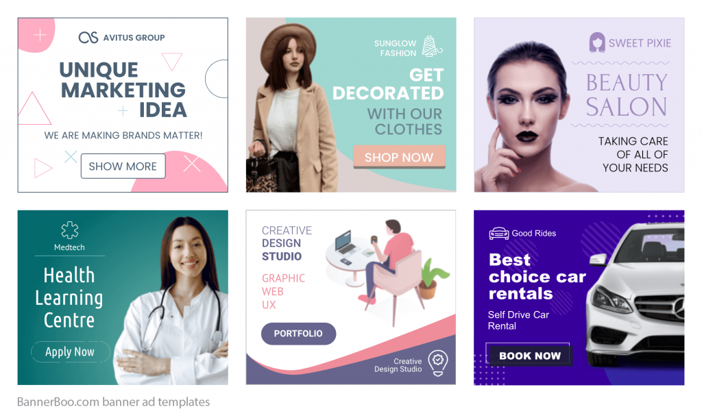 BannerBoo templates demonstrate ads examples for different target audiences