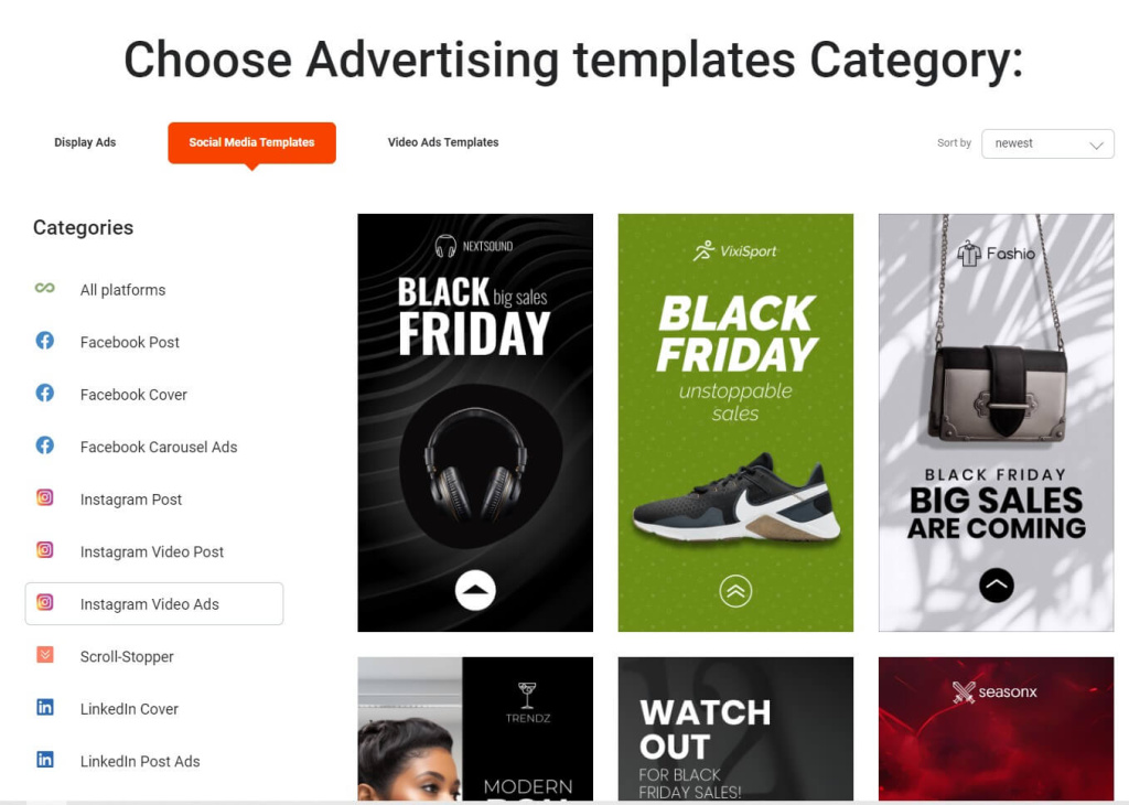 instagram ad template category