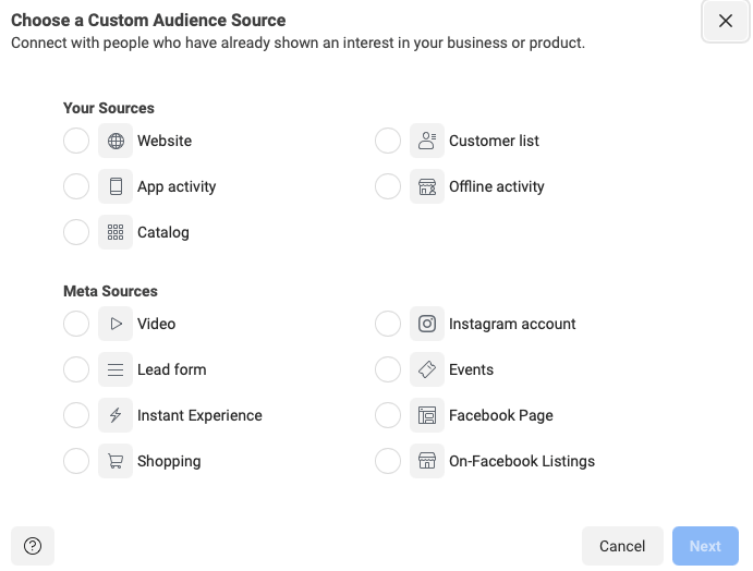 choose a custom audience source