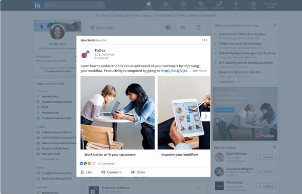 LinkedIn sponsored content