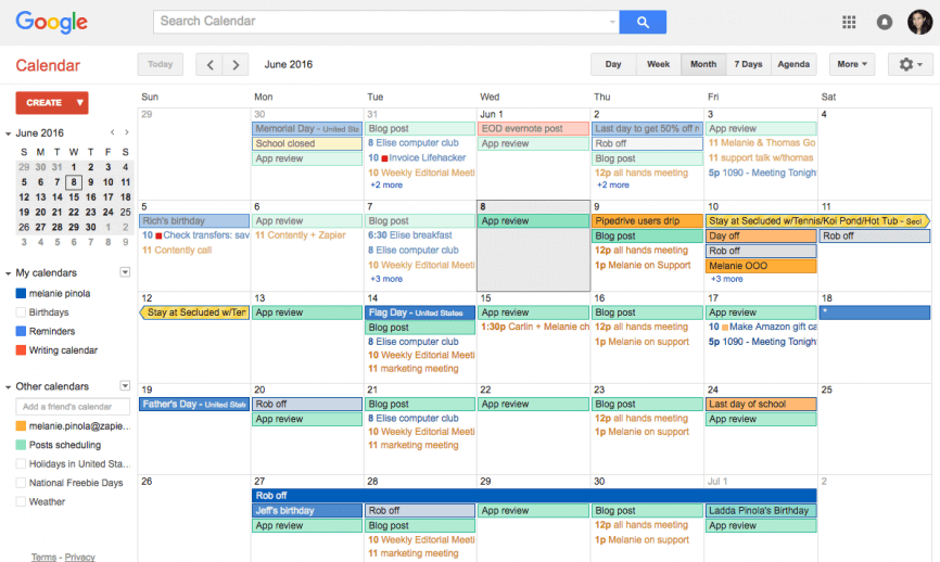 plan treści w kalendarzu Google